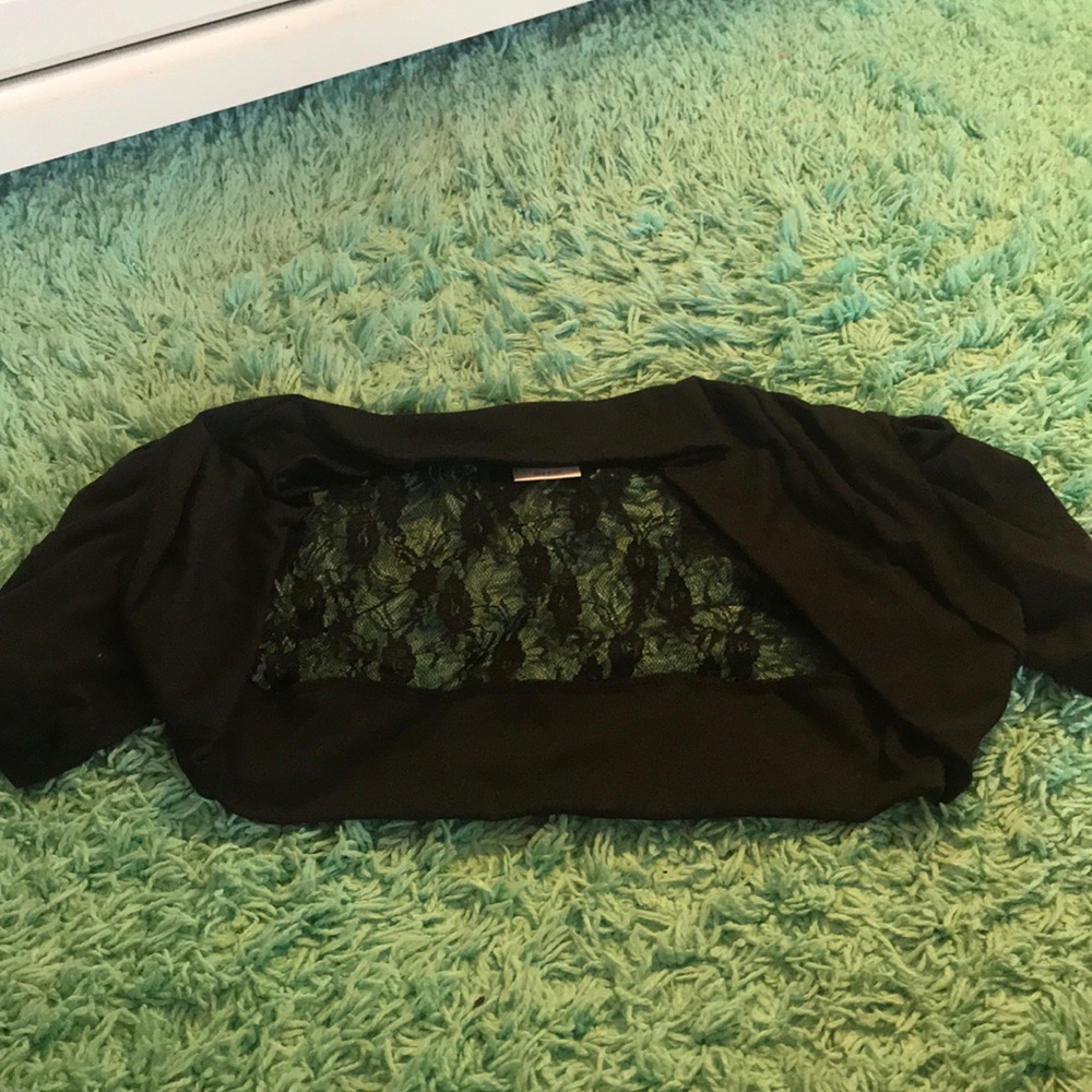 girls black lace short sleeve cardigan